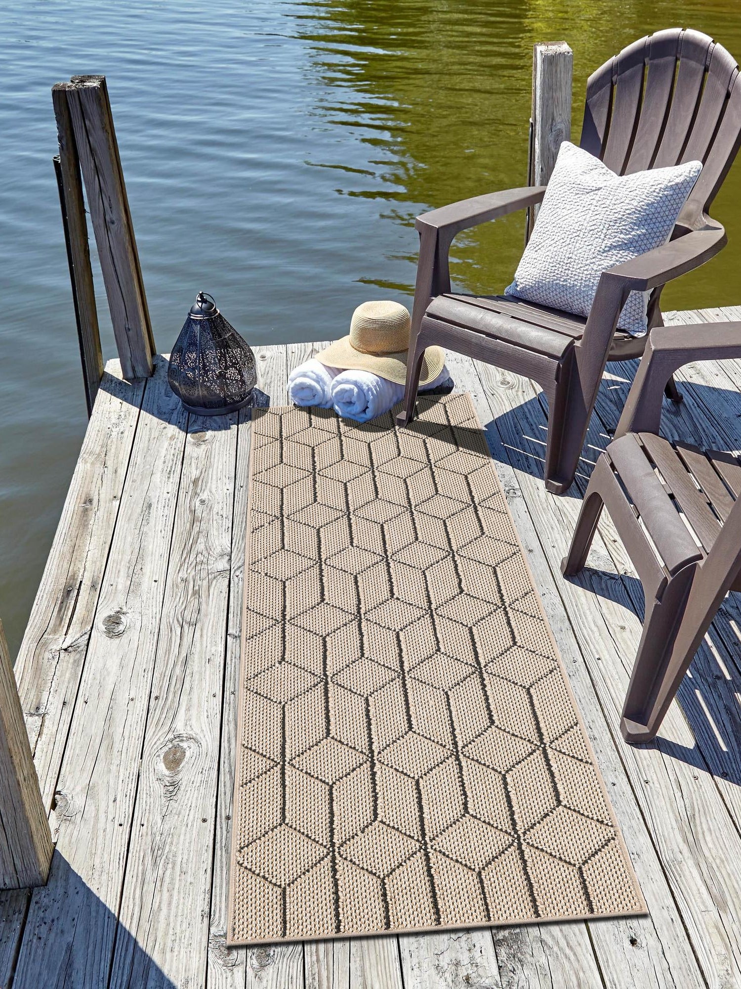 Khaki 2' x 8' Symphony Outdoor Runner Area Rug Weather Resistant for Patio, Deck, Terrace, Balcony, Porch Durable Outside Carpet for Sale at Rug Engine