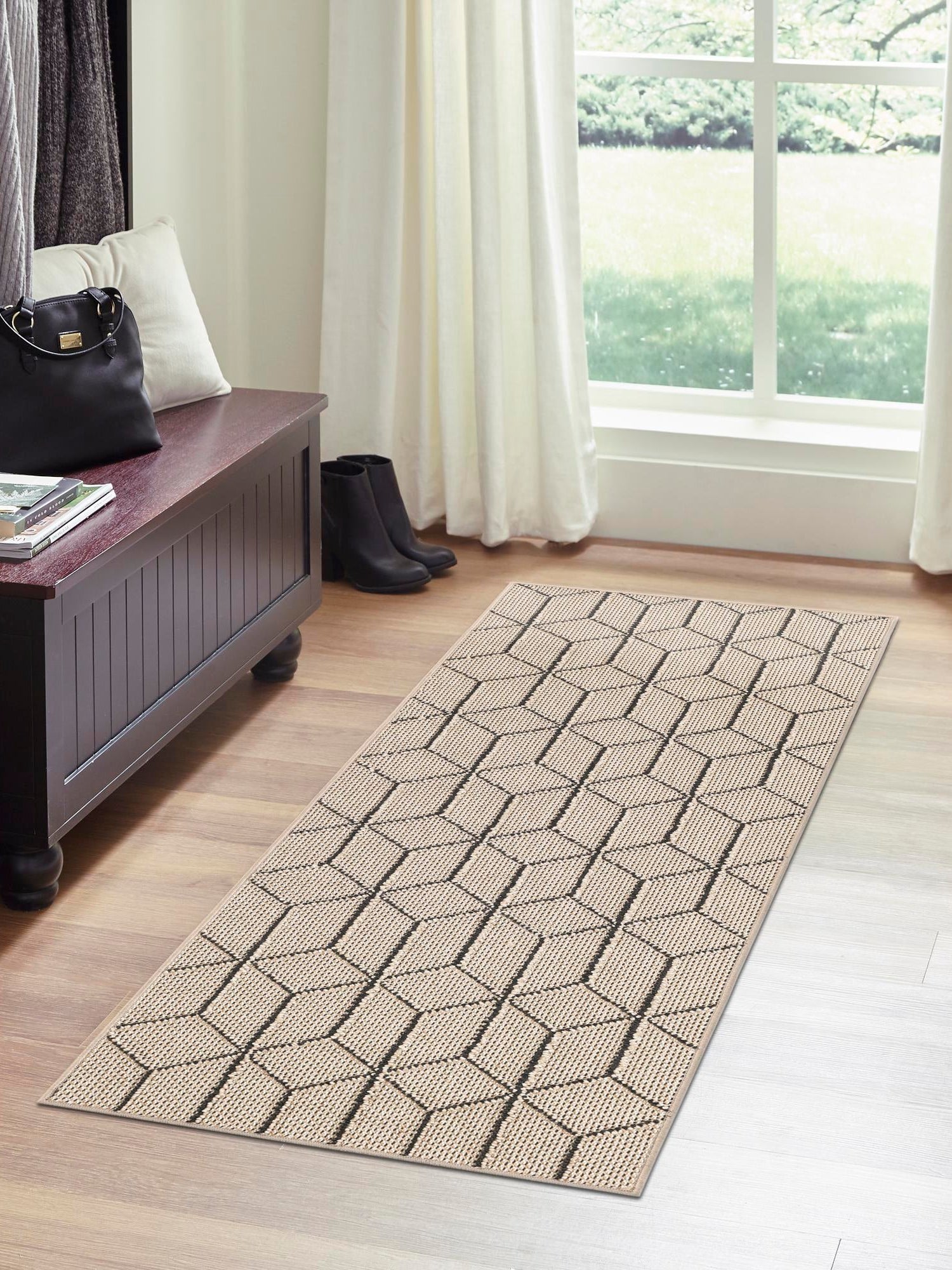 Khaki 2' x 8' Symphony Outdoor Runner Area Rug Weather Resistant for Patio, Deck, Terrace, Balcony, Porch Durable Outside Carpet for Sale at Rug Engine