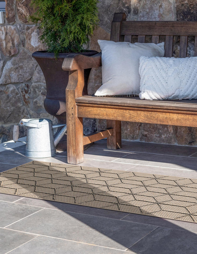 Khaki 2' x 8' Symphony Outdoor Runner Area Rug Weather Resistant for Patio, Deck, Terrace, Balcony, Porch Durable Outside Carpet for Sale at Rug Engine