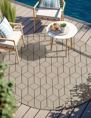 Khaki 5' 3 x 5' 3 Symphony Outdoor Round Area Rug Weather Resistant for Patio, Deck, Terrace, Balcony, Porch Durable Outside Carpet for Sale at Rug Engine