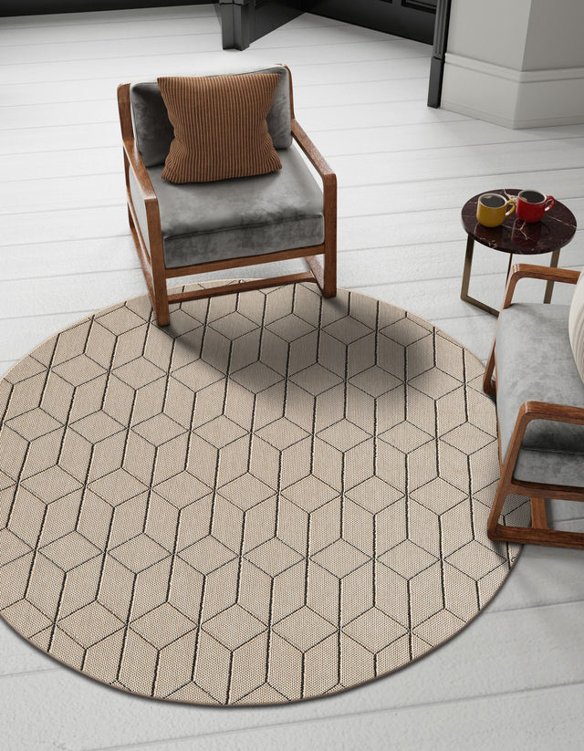 Khaki 3' 1 x 3' 1 Symphony Outdoor Round Area Rug Weather Resistant for Patio, Deck, Terrace, Balcony, Porch Durable Outside Carpet for Sale at Rug Engine