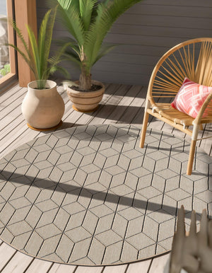 Khaki 3' 1 x 3' 1 Symphony Outdoor Round Area Rug Weather Resistant for Patio, Deck, Terrace, Balcony, Porch Durable Outside Carpet for Sale at Rug Engine
