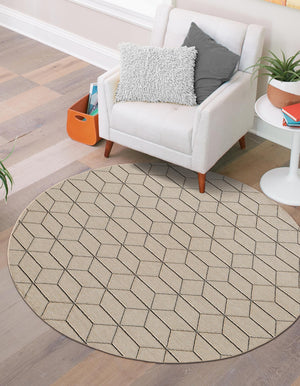Khaki 3' 1 x 3' 1 Symphony Outdoor Round Area Rug Weather Resistant for Patio, Deck, Terrace, Balcony, Porch Durable Outside Carpet for Sale at Rug Engine