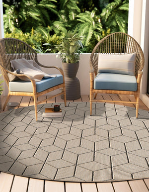 Khaki 5' 3 x 5' 3 Symphony Outdoor Round Area Rug Weather Resistant for Patio, Deck, Terrace, Balcony, Porch Durable Outside Carpet for Sale at Rug Engine