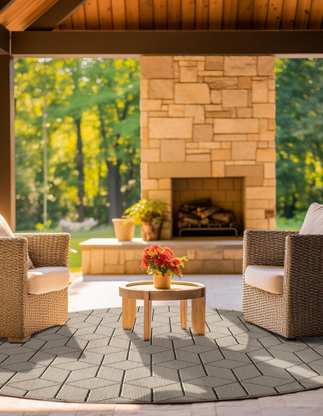 Khaki 3' 1 x 3' 1 Symphony Outdoor Round Area Rug Weather Resistant for Patio, Deck, Terrace, Balcony, Porch Durable Outside Carpet for Sale at Rug Engine