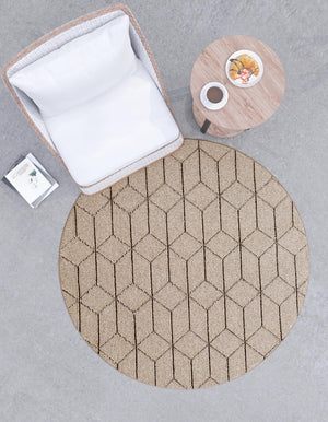 Khaki 3' 1 x 3' 1 Symphony Outdoor Round Area Rug Weather Resistant for Patio, Deck, Terrace, Balcony, Porch Durable Outside Carpet for Sale at Rug Engine