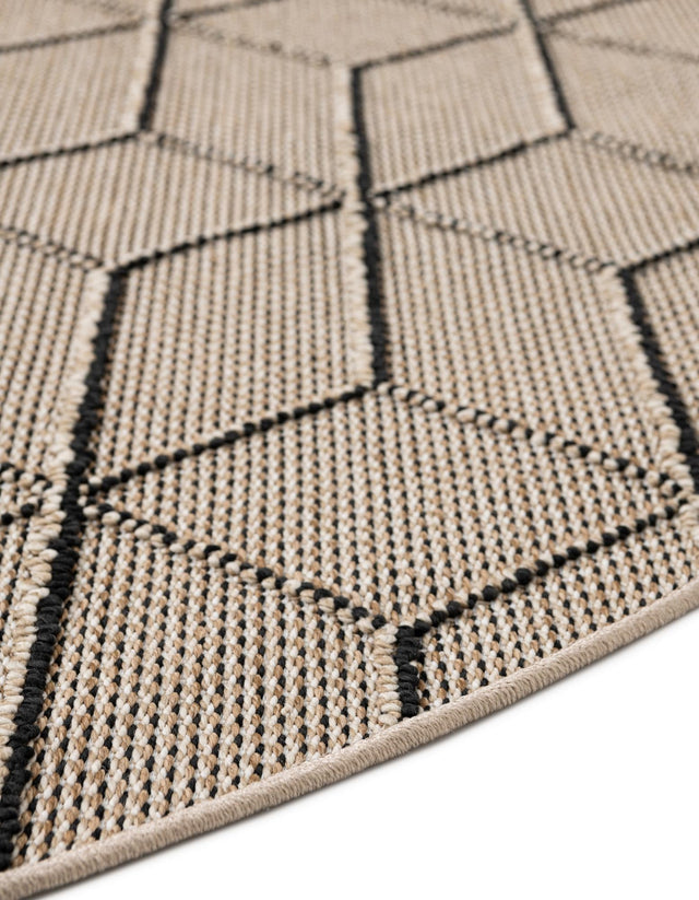 Khaki 5' 3 x 5' 3 Symphony Outdoor Round Area Rug Weather Resistant for Patio, Deck, Terrace, Balcony, Porch Durable Outside Carpet for Sale at Rug Engine