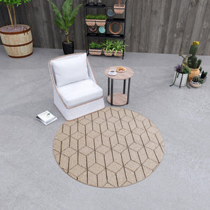 Khaki 5' 3 x 5' 3 Symphony Outdoor Round Area Rug Weather Resistant for Patio, Deck, Terrace, Balcony, Porch Durable Outside Carpet for Sale at Rug Engine