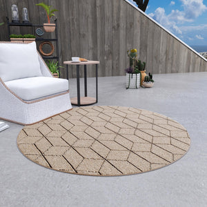 Khaki 3' 1 x 3' 1 Symphony Outdoor Round Area Rug Weather Resistant for Patio, Deck, Terrace, Balcony, Porch Durable Outside Carpet for Sale at Rug Engine