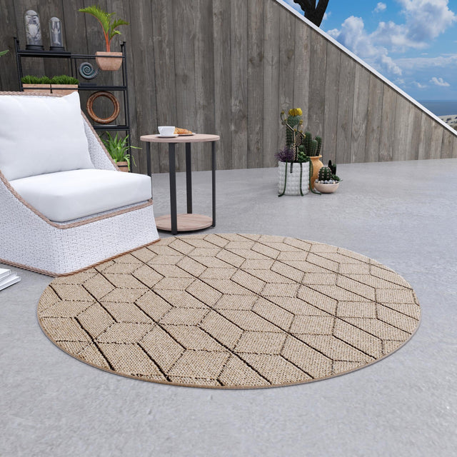 Khaki 3' 1 x 3' 1 Symphony Outdoor Round Area Rug Weather Resistant for Patio, Deck, Terrace, Balcony, Porch Durable Outside Carpet for Sale at Rug Engine
