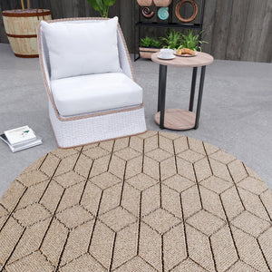 Khaki 3' 1 x 3' 1 Symphony Outdoor Round Area Rug Weather Resistant for Patio, Deck, Terrace, Balcony, Porch Durable Outside Carpet for Sale at Rug Engine
