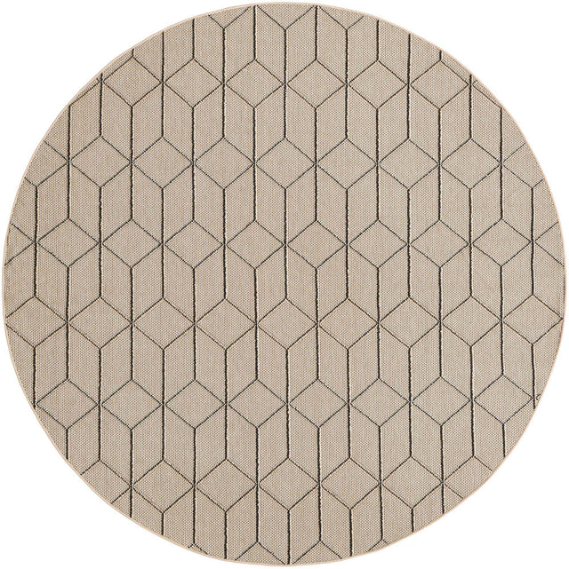 Khaki 7' 10 x 7' 10 Symphony Outdoor Round Area Rug Weather Resistant for Patio, Deck, Terrace, Balcony, Porch Durable Outside Carpet for Sale at Rug Engine