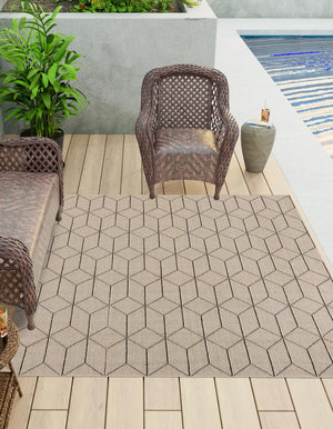 Khaki 7' 10 x 7' 10 Symphony Outdoor Square Area Rug Weather Resistant for Patio, Deck, Terrace, Balcony, Porch Durable Outside Carpet for Sale at Rug Engine