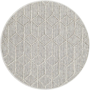 Light Gray 3' 1 x 3' 1 Symphony Outdoor Round Area Rug Weather Resistant for Patio, Deck, Terrace, Balcony, Porch Durable Outside Carpet for Sale at Rug Engine