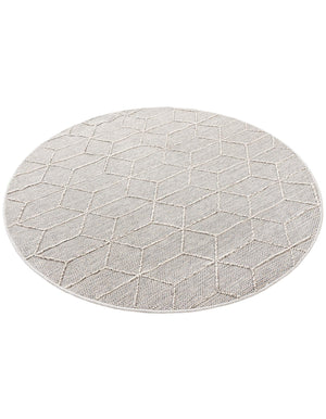 Light Gray 5' 3 x 5' 3 Symphony Outdoor Round Area Rug Weather Resistant for Patio, Deck, Terrace, Balcony, Porch Durable Outside Carpet for Sale at Rug Engine