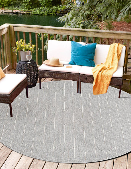 Light Gray 5' 3 x 5' 3 Symphony Outdoor Round Area Rug Weather Resistant for Patio, Deck, Terrace, Balcony, Porch Durable Outside Carpet for Sale at Rug Engine
