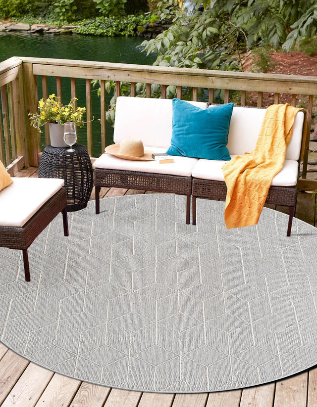 Light Gray 5' 3 x 5' 3 Symphony Outdoor Round Area Rug Weather Resistant for Patio, Deck, Terrace, Balcony, Porch Durable Outside Carpet for Sale at Rug Engine