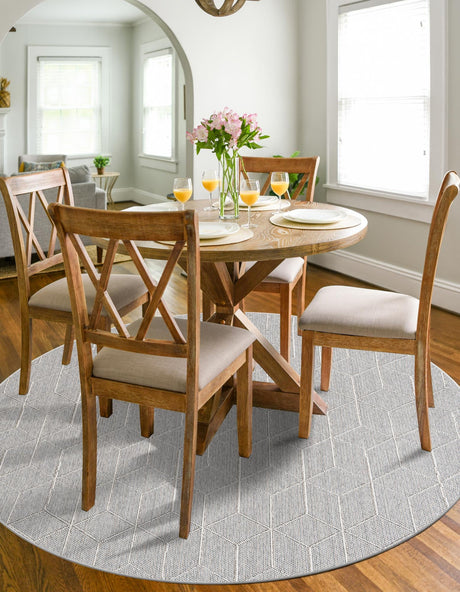 Light Gray 5' 3 x 5' 3 Symphony Outdoor Round Area Rug Weather Resistant for Patio, Deck, Terrace, Balcony, Porch Durable Outside Carpet for Sale at Rug Engine