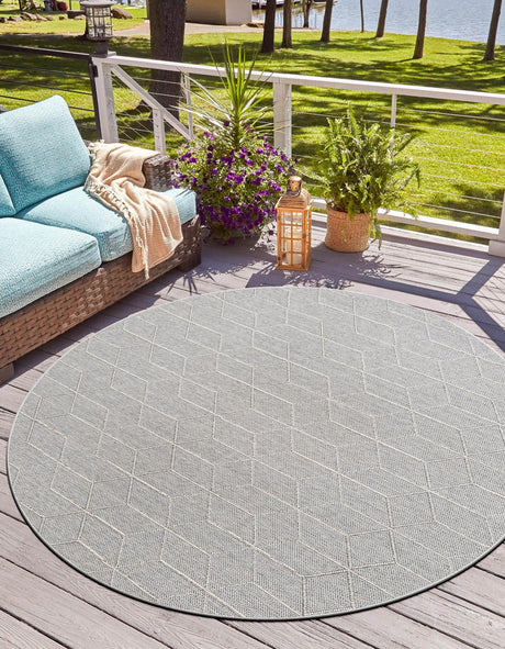 Light Gray 5' 3 x 5' 3 Symphony Outdoor Round Area Rug Weather Resistant for Patio, Deck, Terrace, Balcony, Porch Durable Outside Carpet for Sale at Rug Engine