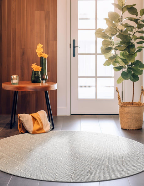 Light Gray 5' 3 x 5' 3 Symphony Outdoor Round Area Rug Weather Resistant for Patio, Deck, Terrace, Balcony, Porch Durable Outside Carpet for Sale at Rug Engine