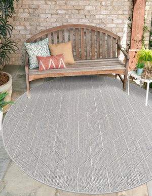 Light Gray 5' 3 x 5' 3 Symphony Outdoor Round Area Rug Weather Resistant for Patio, Deck, Terrace, Balcony, Porch Durable Outside Carpet for Sale at Rug Engine