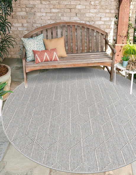 Light Gray 5' 3 x 5' 3 Symphony Outdoor Round Area Rug Weather Resistant for Patio, Deck, Terrace, Balcony, Porch Durable Outside Carpet for Sale at Rug Engine
