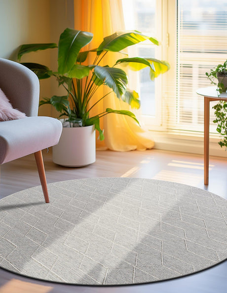 Light Gray 5' 3 x 5' 3 Symphony Outdoor Round Area Rug Weather Resistant for Patio, Deck, Terrace, Balcony, Porch Durable Outside Carpet for Sale at Rug Engine