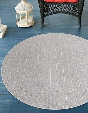 Light Gray 5' 3 x 5' 3 Symphony Outdoor Round Area Rug Weather Resistant for Patio, Deck, Terrace, Balcony, Porch Durable Outside Carpet for Sale at Rug Engine