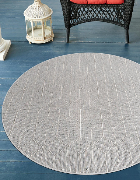 Light Gray 5' 3 x 5' 3 Symphony Outdoor Round Area Rug Weather Resistant for Patio, Deck, Terrace, Balcony, Porch Durable Outside Carpet for Sale at Rug Engine