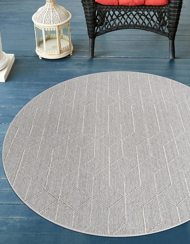 Light Gray 5' 3 x 5' 3 Symphony Outdoor Round Area Rug Weather Resistant for Patio, Deck, Terrace, Balcony, Porch Durable Outside Carpet for Sale at Rug Engine