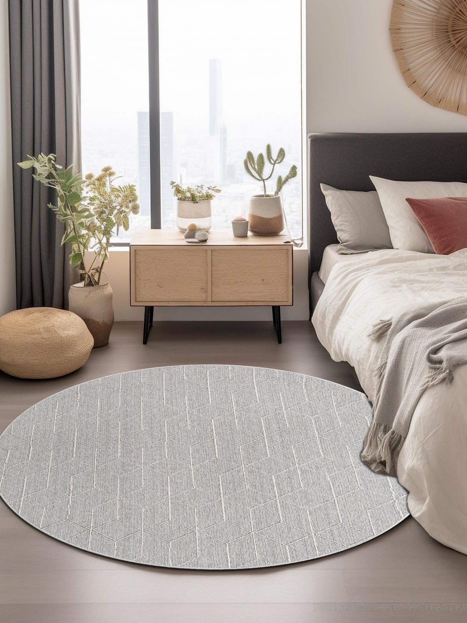 Light Gray 7' 10 x 7' 10 Symphony Outdoor Round Area Rug Weather Resistant for Patio, Deck, Terrace, Balcony, Porch Durable Outside Carpet for Sale at Rug Engine