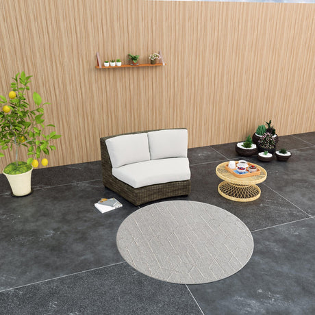 Light Gray 5' 3 x 5' 3 Symphony Outdoor Round Area Rug Weather Resistant for Patio, Deck, Terrace, Balcony, Porch Durable Outside Carpet for Sale at Rug Engine