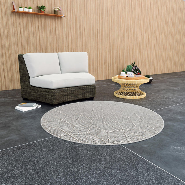 Light Gray 5' 3 x 5' 3 Symphony Outdoor Round Area Rug Weather Resistant for Patio, Deck, Terrace, Balcony, Porch Durable Outside Carpet for Sale at Rug Engine