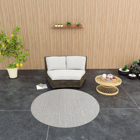 Light Gray 5' 3 x 5' 3 Symphony Outdoor Round Area Rug Weather Resistant for Patio, Deck, Terrace, Balcony, Porch Durable Outside Carpet for Sale at Rug Engine