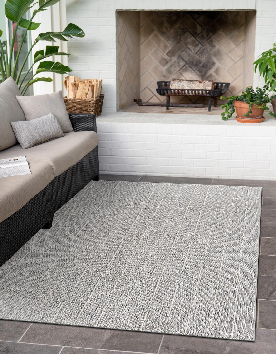 Light Gray 9' x 12' Symphony Outdoor Rectangle Area Rug Weather Resistant for Patio, Deck, Terrace, Balcony, Porch Durable Outside Carpet for Sale at Rug Engine