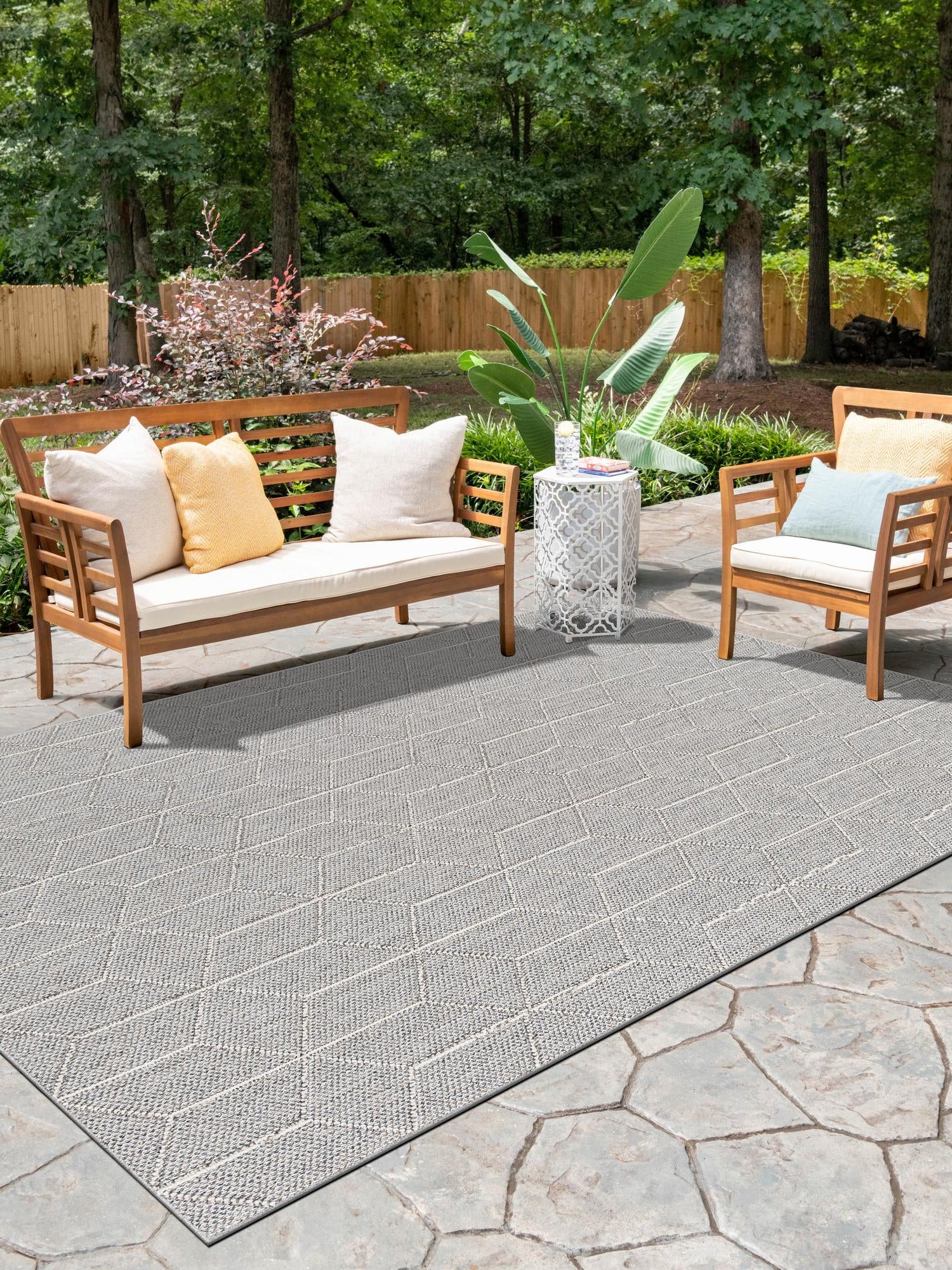 Light Gray 7' 10 x 10' Symphony Outdoor Rectangle Area Rug Weather Resistant for Patio, Deck, Terrace, Balcony, Porch Durable Outside Carpet for Sale at Rug Engine
