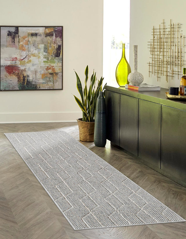 Light Gray 2' x 6' 1 Symphony Outdoor Runner Area Rug Weather Resistant for Patio, Deck, Terrace, Balcony, Porch Durable Outside Carpet for Sale at Rug Engine