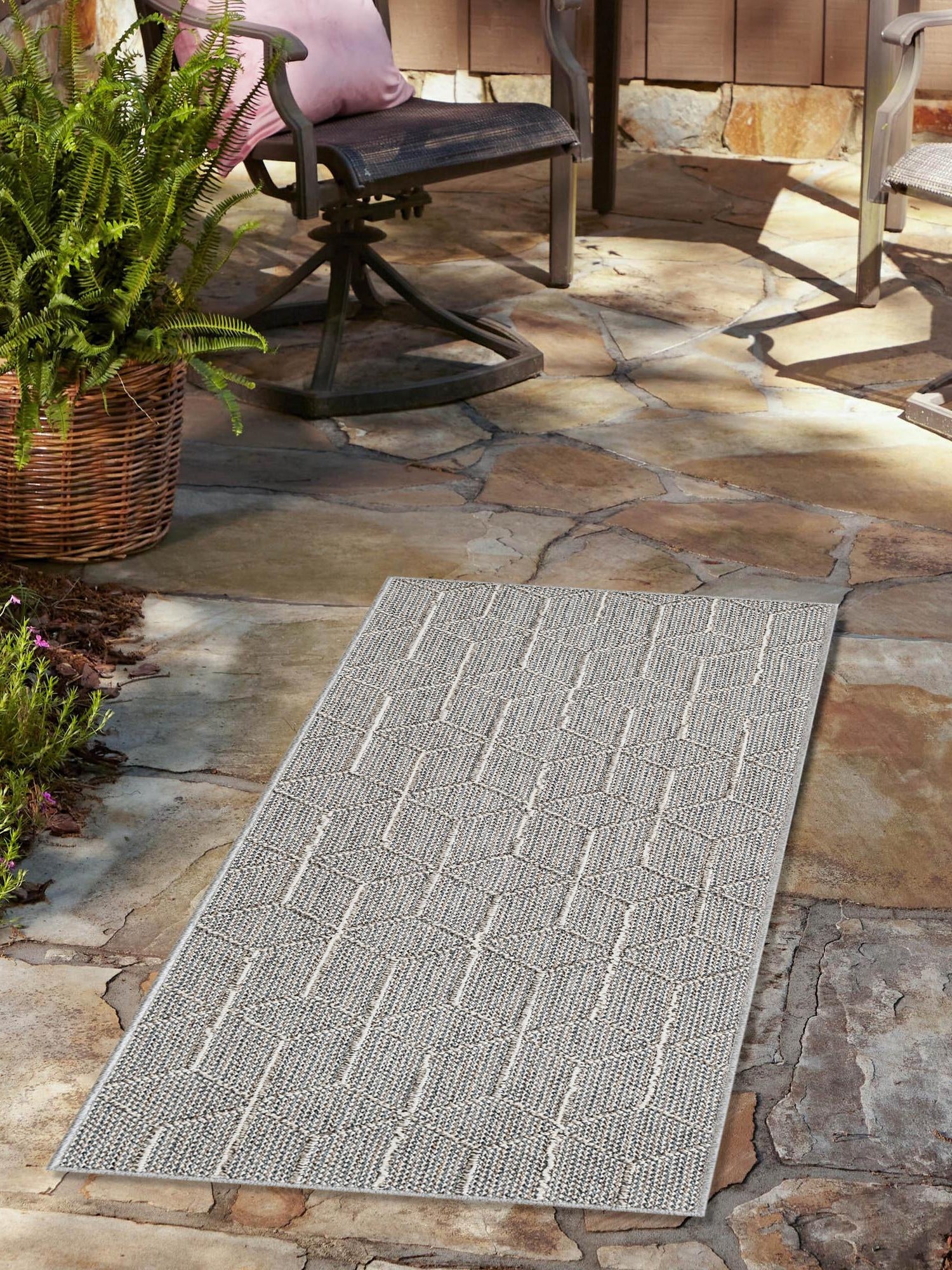 Light Gray 2' x 8' Symphony Outdoor Runner Area Rug Weather Resistant for Patio, Deck, Terrace, Balcony, Porch Durable Outside Carpet for Sale at Rug Engine