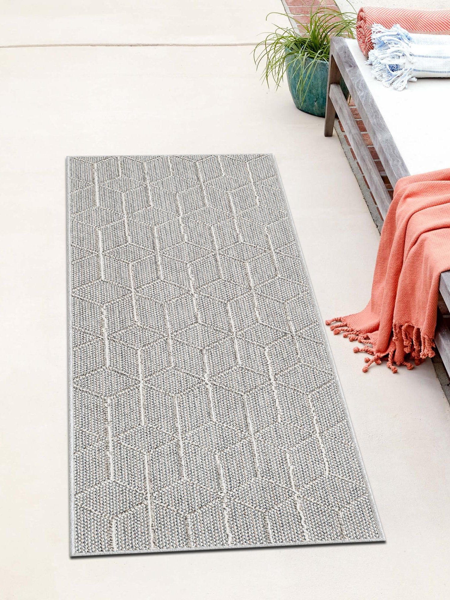 Light Gray 2' x 8' Symphony Outdoor Runner Area Rug Weather Resistant for Patio, Deck, Terrace, Balcony, Porch Durable Outside Carpet for Sale at Rug Engine