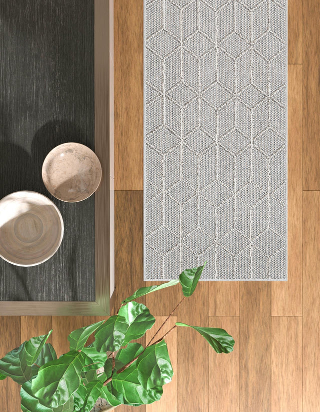 Light Gray 2' x 6' 1 Symphony Outdoor Runner Area Rug Weather Resistant for Patio, Deck, Terrace, Balcony, Porch Durable Outside Carpet for Sale at Rug Engine