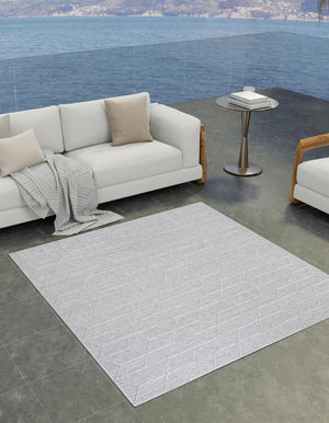 Light Gray 7' 10 x 7' 10 Symphony Outdoor Square Area Rug Weather Resistant for Patio, Deck, Terrace, Balcony, Porch Durable Outside Carpet for Sale at Rug Engine