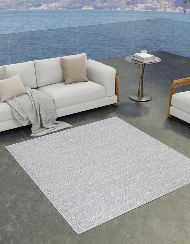 Light Gray 7' 10 x 7' 10 Symphony Outdoor Square Area Rug Weather Resistant for Patio, Deck, Terrace, Balcony, Porch Durable Outside Carpet for Sale at Rug Engine