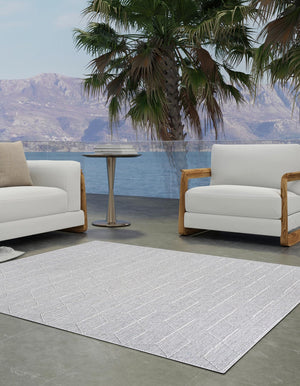 Light Gray 7' 10 x 7' 10 Symphony Outdoor Square Area Rug Weather Resistant for Patio, Deck, Terrace, Balcony, Porch Durable Outside Carpet for Sale at Rug Engine