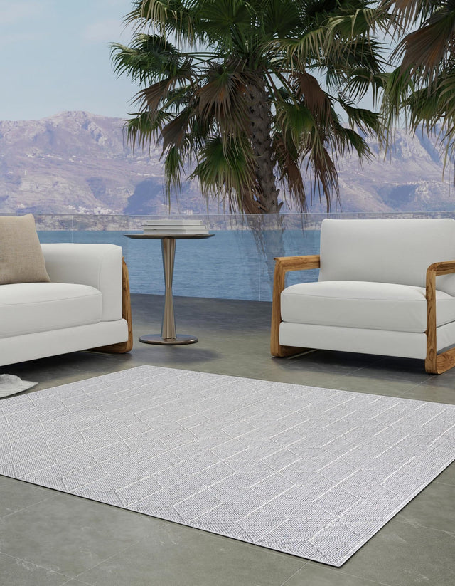 Light Gray 7' 10 x 7' 10 Symphony Outdoor Square Area Rug Weather Resistant for Patio, Deck, Terrace, Balcony, Porch Durable Outside Carpet for Sale at Rug Engine