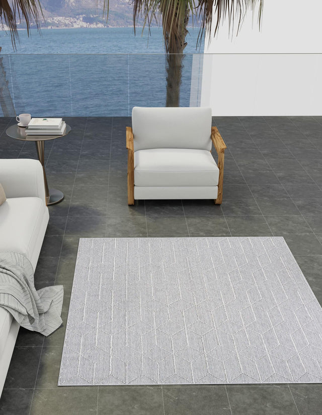 Light Gray 7' 10 x 7' 10 Symphony Outdoor Square Area Rug Weather Resistant for Patio, Deck, Terrace, Balcony, Porch Durable Outside Carpet for Sale at Rug Engine