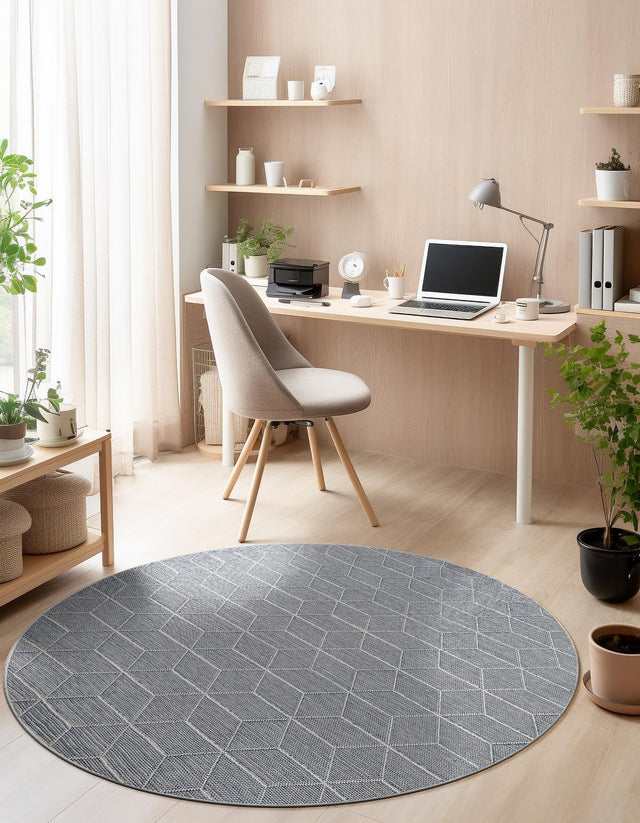 Light Blue 3' 1 x 3' 1 Symphony Outdoor Round Area Rug Weather Resistant for Patio, Deck, Terrace, Balcony, Porch Durable Outside Carpet for Sale at Rug Engine