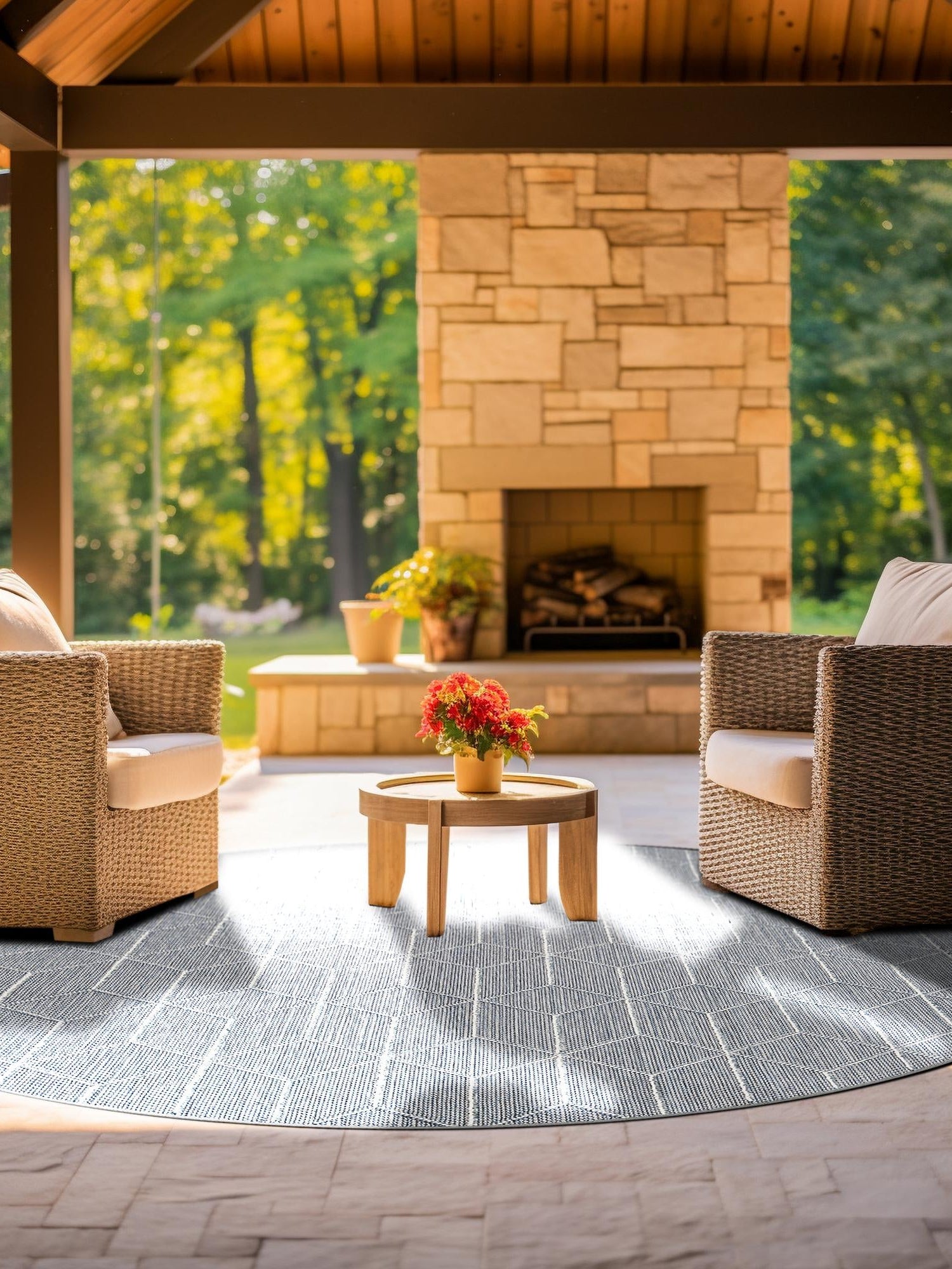 Light Blue 3' 1 x 3' 1 Symphony Outdoor Round Area Rug Weather Resistant for Patio, Deck, Terrace, Balcony, Porch Durable Outside Carpet for Sale at Rug Engine
