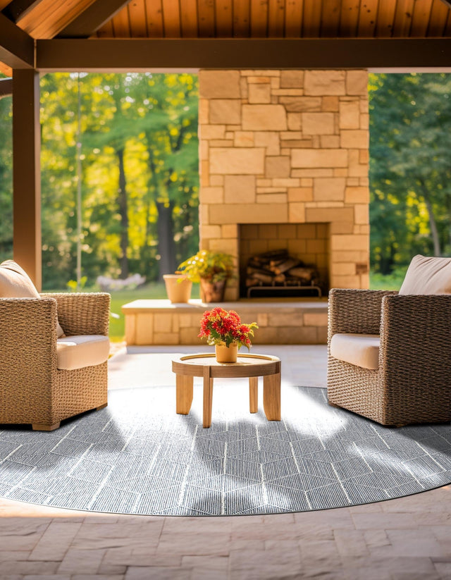 Light Blue 3' 1 x 3' 1 Symphony Outdoor Round Area Rug Weather Resistant for Patio, Deck, Terrace, Balcony, Porch Durable Outside Carpet for Sale at Rug Engine