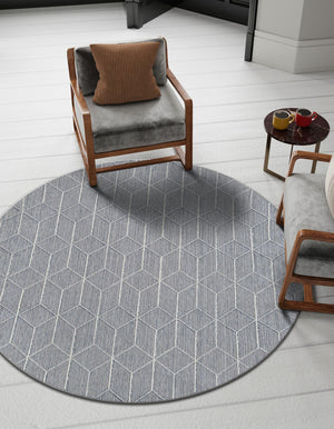 Light Blue 7' 10 x 7' 10 Symphony Outdoor Round Area Rug Weather Resistant for Patio, Deck, Terrace, Balcony, Porch Durable Outside Carpet for Sale at Rug Engine