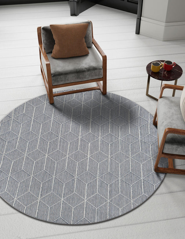 Light Blue 7' 10 x 7' 10 Symphony Outdoor Round Area Rug Weather Resistant for Patio, Deck, Terrace, Balcony, Porch Durable Outside Carpet for Sale at Rug Engine